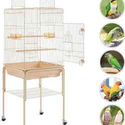 53.5inch Height Play Top Bird Cage Iron Parrot Parakeet Cage for Small Birds Lovebirds Cockatiel Canary Quaker with Rolling Stand