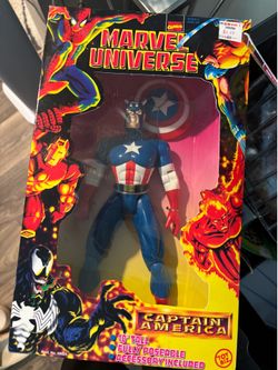 This item is a 10-inch Captain America action figure from the 1997 Toy Biz Marvel Universe toy line