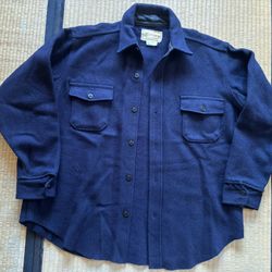 VINTAGE MELTON WOOL BUTTON DOWN BLUE  CPO SHIRT L XL LARGE 