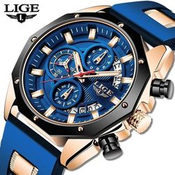 Men Luxury Business Military Blue Date Chronograph Waterproof Quartz Wrist Watch