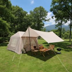 256 5.72㎡ Inflatable Camping Tent 4-Season Windproof Cotton Stove Jack Mesh Windows Pump 102.36x86.61x70.87"