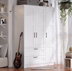 White 3-Door Wardrobe with Drawers