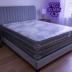 NEW QUEEN SIZE BED FRAME WITH MATTRESS AND BOXSPRING SET 3PCS GRAY BED QUEEN SIZE FREE DELIVERY