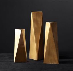 Set of 3 Gold Geometric Decorative Vases