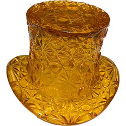 Fenton American Art Glass Yellow Amber Daisy Button Top Hat Figurine 2.5” x 3.5”