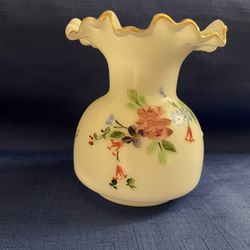 Beautiful Vintage Fenton Hand Painted Charleston Rose Vase 