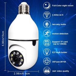 3MP Light Bulb Security Camera for Home Security, 360° WiFi Smart Light Socket Security Camera Outdoor Wireless, Lightbulb Camera with Motion Detectio