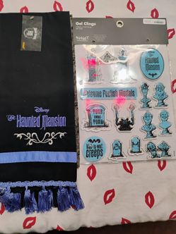 Haunted Mansion dish towel set and gel clings