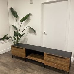 wood tv console and coffee table