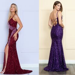 New With Tags Size 8 Velvet Sequin Fringe Formal Dress & Prom Dress $260