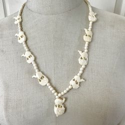 Vintage Cream  OxBone  camel  beaded  Hand Carved   necklace 
