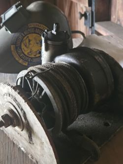 Vintage Industrial Hand Winch with Steel Cable