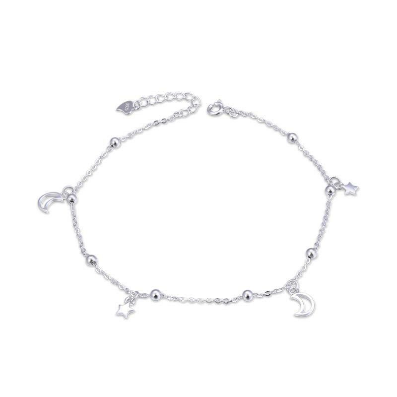 Silver moon star ankle bracelet