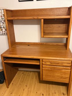 Oak Wood Computer Desk with Hutch