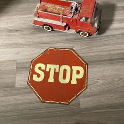 Antique Tonka Fire Truck W/ Stop Sign 
