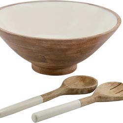 AuldHome Design Wooden Salad Bowl Set (Large Serving Bowl W/Utensils)