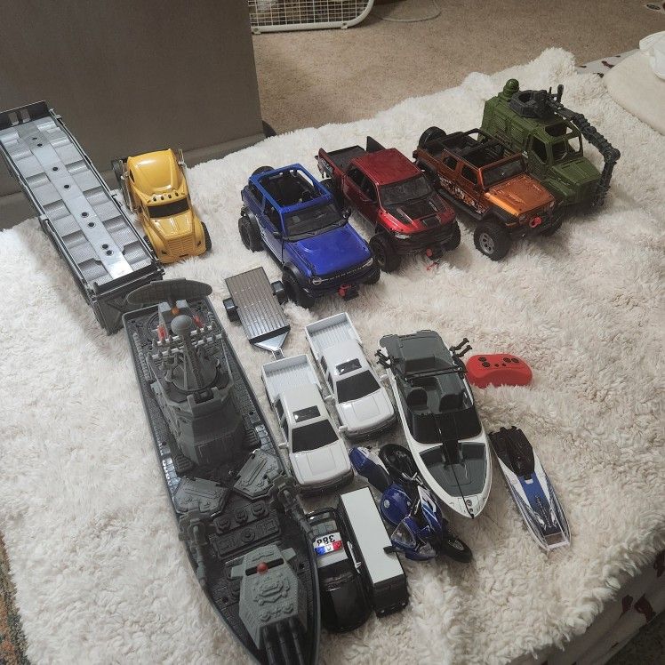 Toy Trucks, Boats, Jeeps, Motorcycle