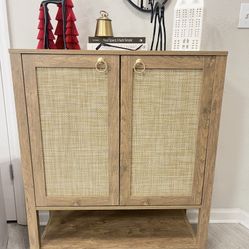 SICOTAS Buffet Cabinet Sideboard with Storage, Rattan Accent Cabinet with Doors Drawer, Boho Credenzas Farmhouse Buffet Table Console Coffee Bar Cabin