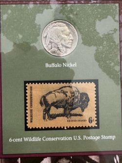 1936 buffalo nickel with vintage stamp