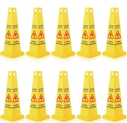 Floor Safety Cone Yellow Caution Wet Floor Sign 4 Sided Wet Cone