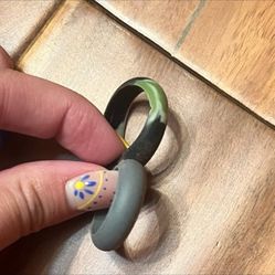 Men’s rubber wedding bands. Includes two: gray and camouflage