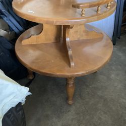 Vintage 2 Tier Round Maple Side Table 