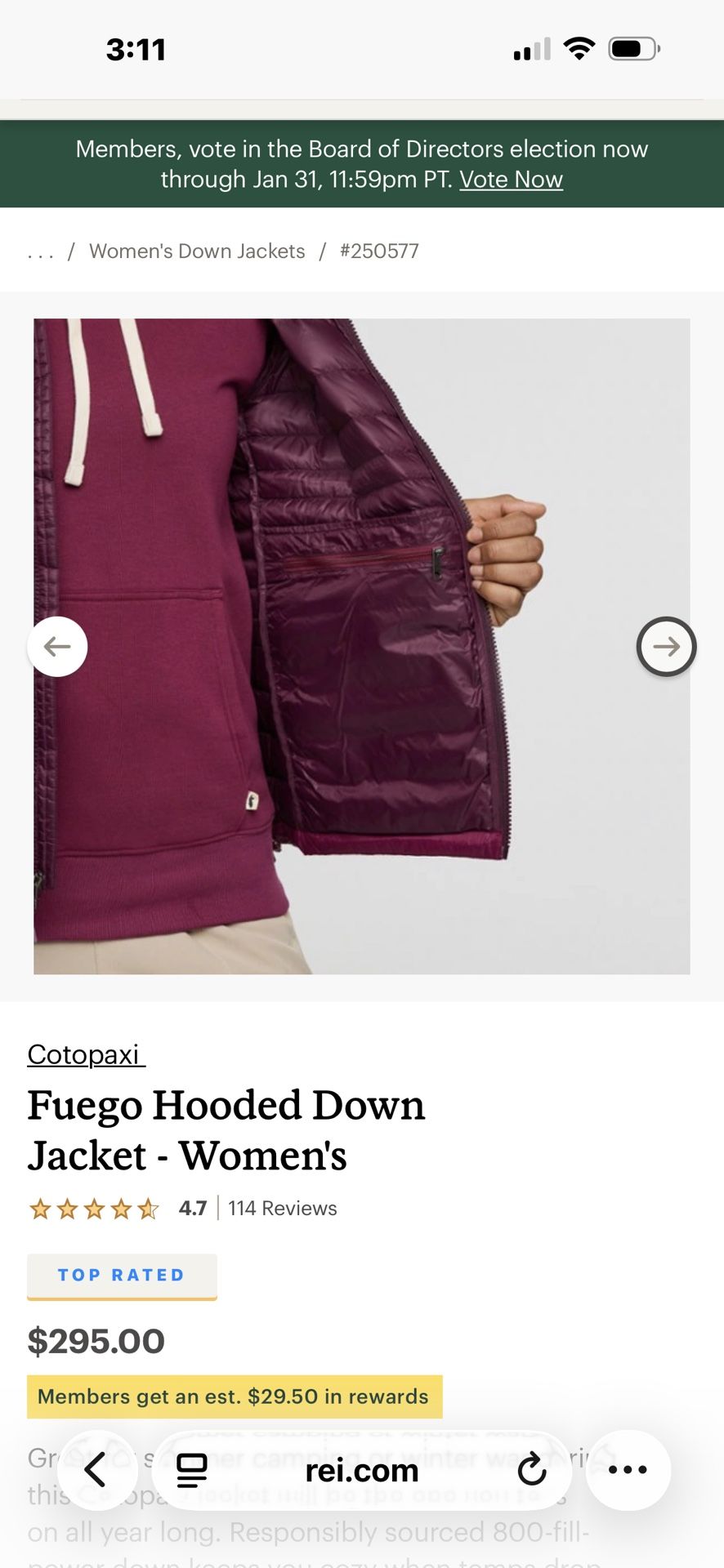 **Brand New **Cotopaxi Fuego Hooded Down Jacket Women's Size L