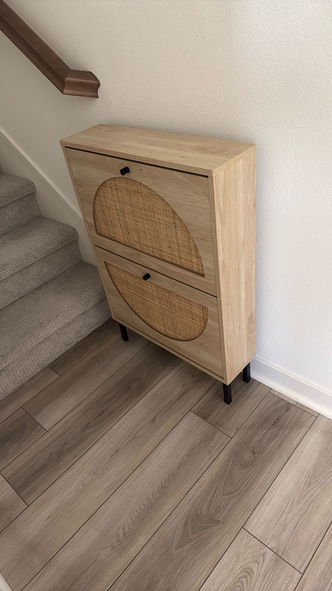 Rattan Shoe Cabinet with 2 Flip Drawers