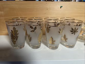 Vintage Libbeys Frosted Gold Leaf Tumblers 