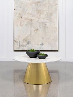 💎Modern Round Marble Top Stainless Steel Coffee Table White Mesa de Centro💎