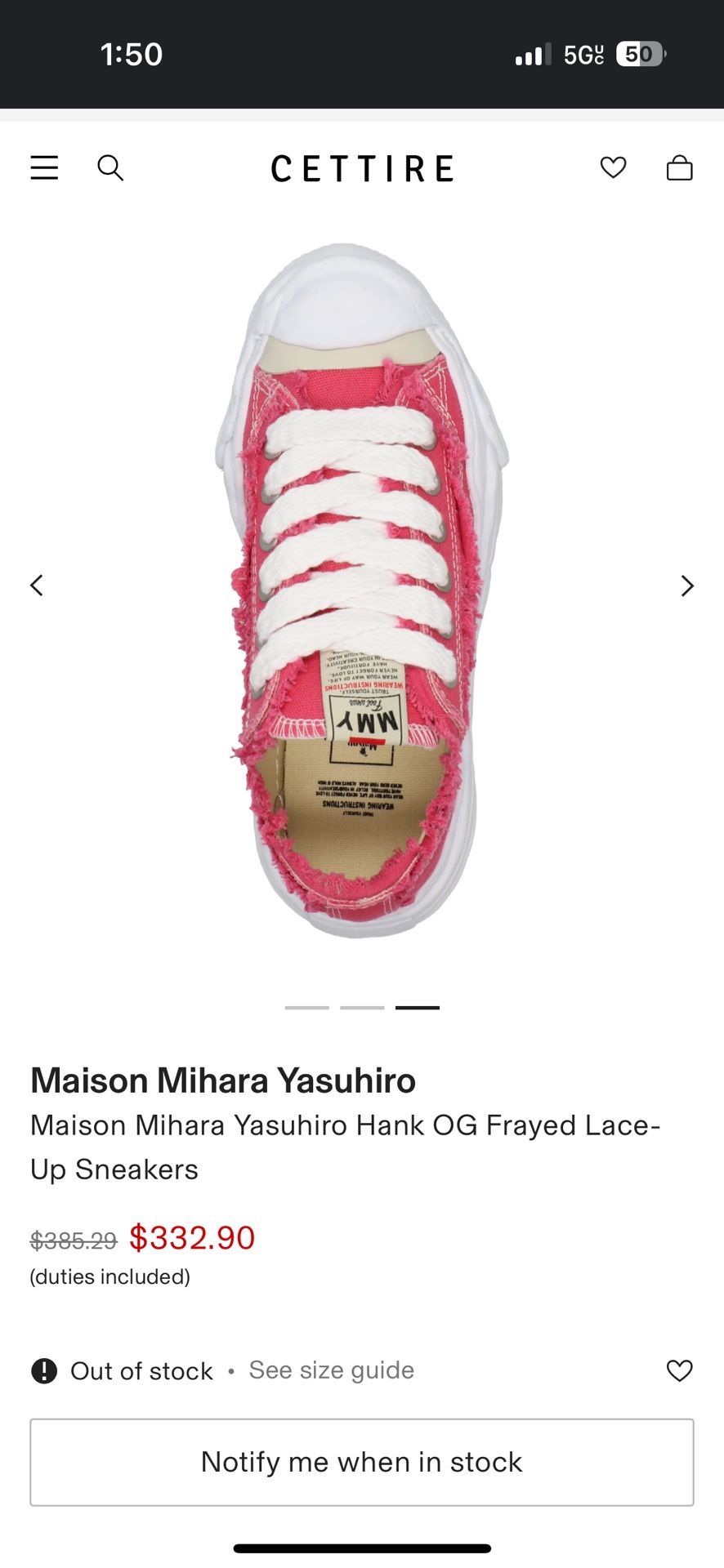 Maison Mihara Yasuhiro Hank OG Frayed Lace-Up Sneakers