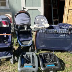 Matching Car seat With Stroller, Pack N Play, Lightweight Stroller, And Extra Car seat Base.