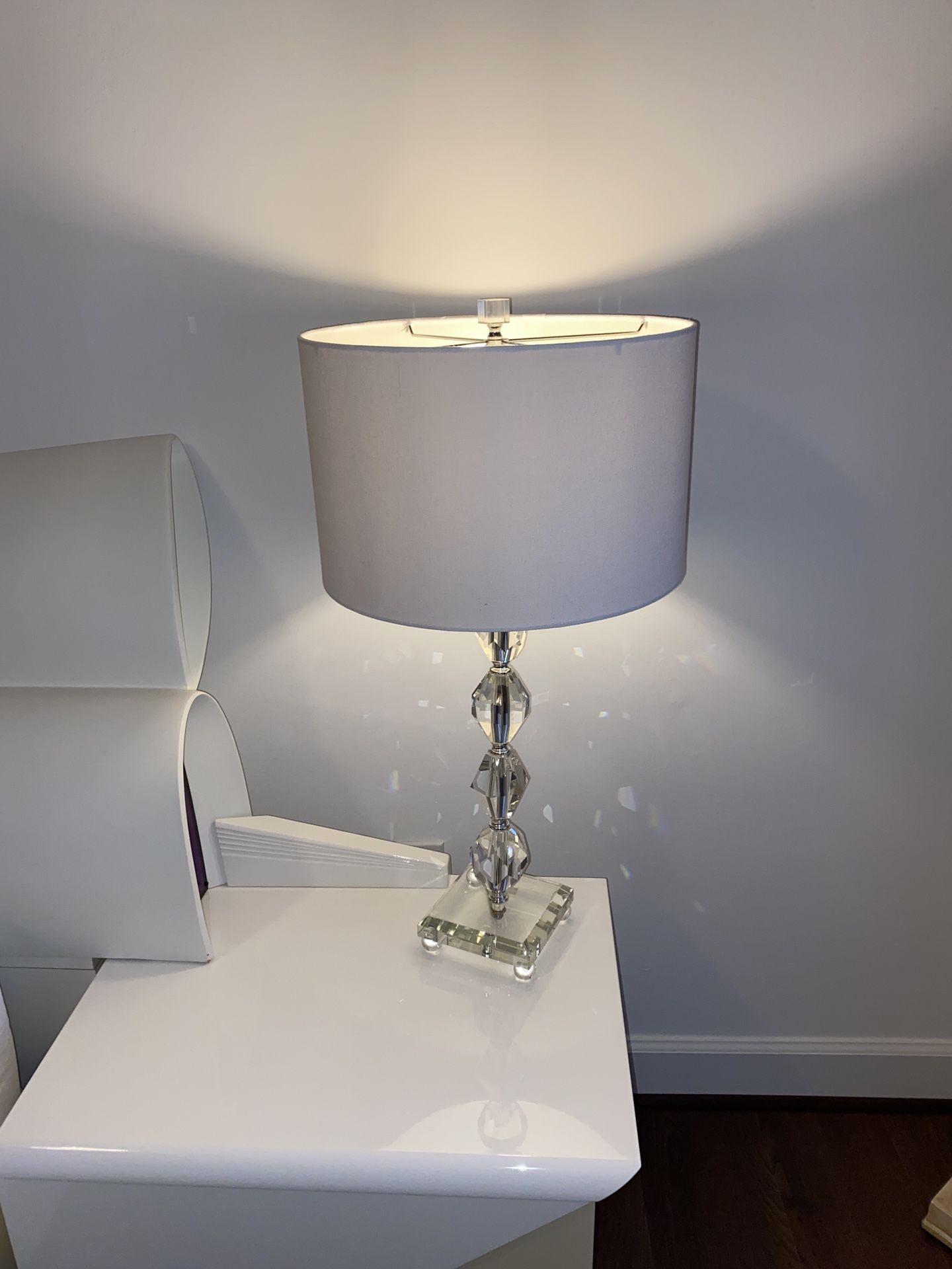 Crystal and Chrome Metal 27” Table Lamp with Fabric Shade 10x15”