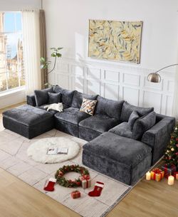 Pre-sale!146’’ Grey/Boneless Couch , U Shaped Cloud Sectional Sofa w, Comfy Boneless Modular Couch w/Memory Foam