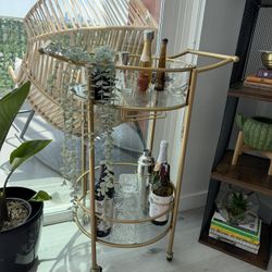 Gold Glass Bar Cart / Beverage Cart On Wheels 