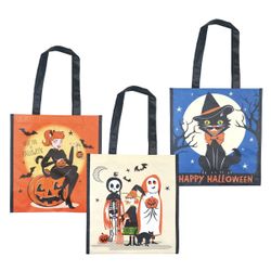Set Of 3 Reusable Vintage Style HalloweenBags Black Cat Pinup Kids