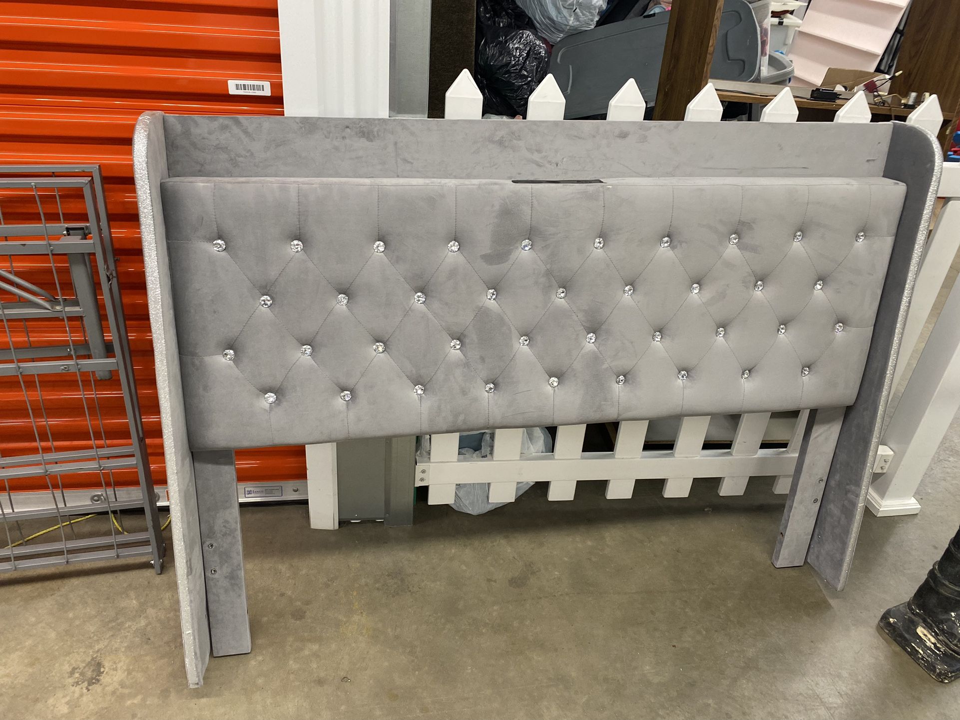 Grey Suede Queen Size Bed Frame