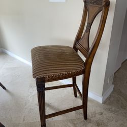 City Furniture Classic Traditional Brown Wood Upholstered Stripe Barstool