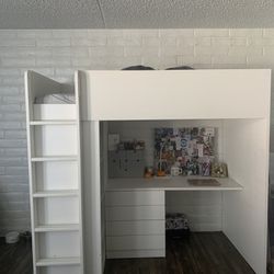 White IKEA Bunk Bed With Desk 