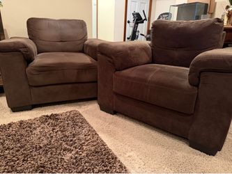 2 Brown Microfiber Living Room Chairs (Matching Pair)