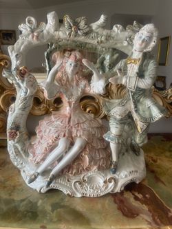 Large Vintage Capodimonte Porcelain Courting Couple Swing Figurine – Made in Italy
