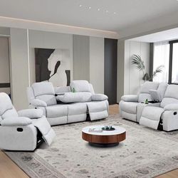 Gray Microfiber Fully Reclining Three Piece Couch Set