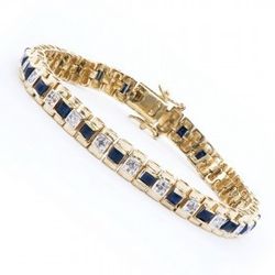 Beautiful Womens 18K Yellow Gold Layered Sterling 0.18 CTW Diamond and 4.50 CTW Sapphire 7.5 Inch Bracelet