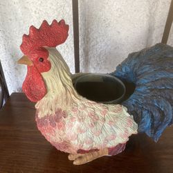 Molded Rooster Vase/Plant Holder With Holder Insert