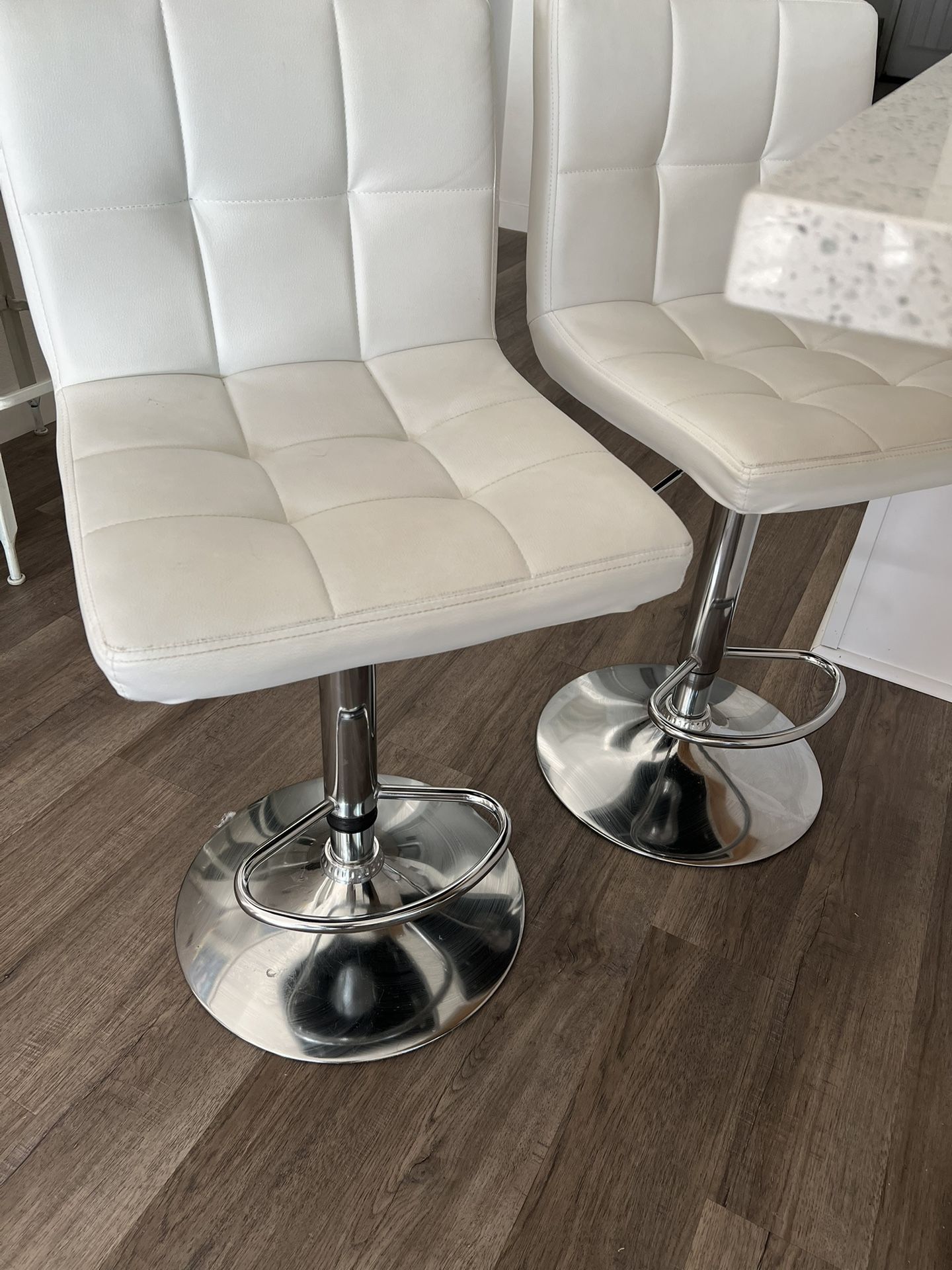 White Swivel Counter Stools Adjustable Metal Frame