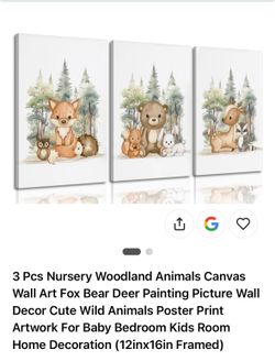 New 3 piece nursery canvas wall art pictures animal paintings prints