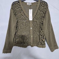 Paparazzi Cotton Crochet Cardigan 4508-LBJ Size  Small