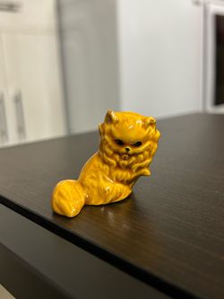 Vintage Mini Yellow Ceramic Cat Figurine