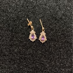 10Kt Gold Amethyst Earrings With Diamond Accent