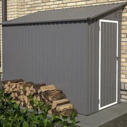 Gray 4 ft. W × 8 ft. D Galvanized Steel Outdoor Metal Storage Shed, Lean to Tool Shed with Lockable Door